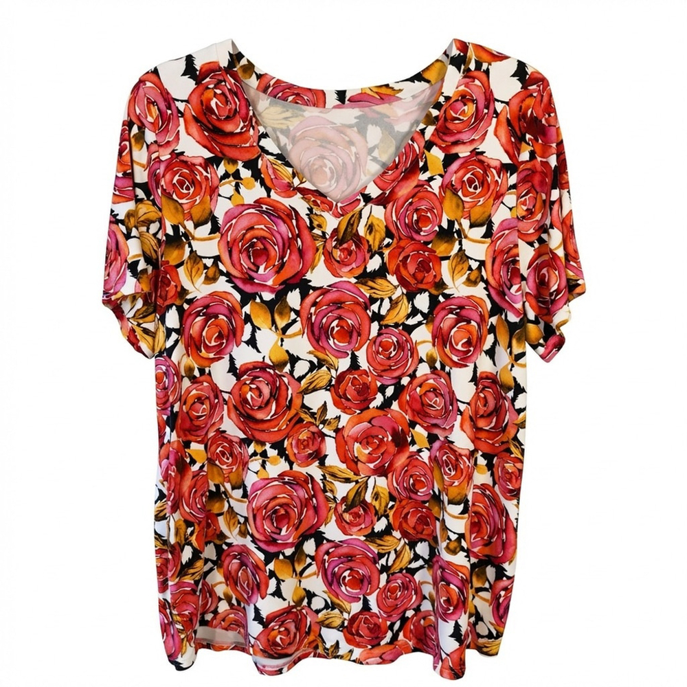 Blue Sky Floral Print Short Sleeve Top Size M Y2K Cottagecore Romantic Boho